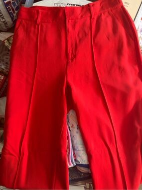 High-Rise Red Pleated Trousers for Women